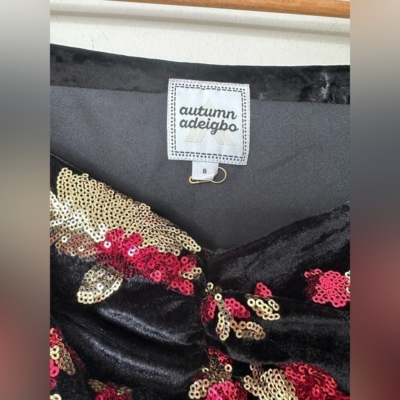 AUTUMN ADEIGBO Rosalie velvet sequin puff sleeve ruffle mini dress  8 NWOT - Picture 6 of 11